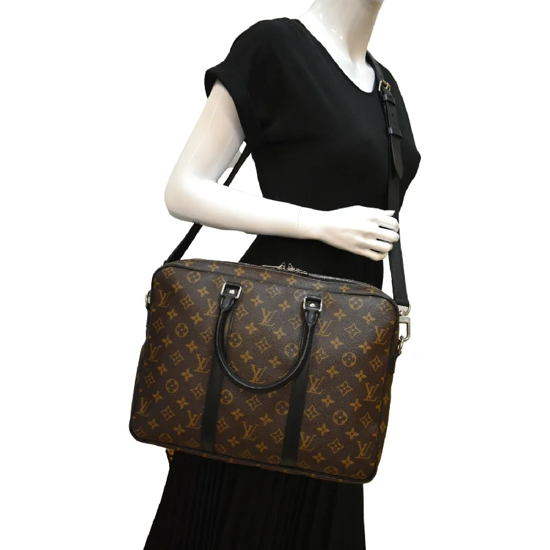 Vegan leather handbagsLOUIS VUITTON Porte Documents Voyage Monogram Canvas Briefcase Bag Brown