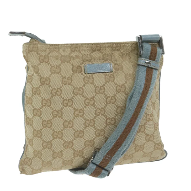 Luxury bags with chain strapsGUCCI GG Canvas Sherry Line Shoulder Bag Beige Light Blue 146309 65167