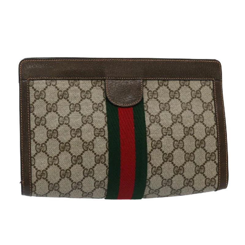 Best bags for business tripsGUCCI GG Canvas Web Sherry Line Clutch Bag PVC Beige Green Red 60982