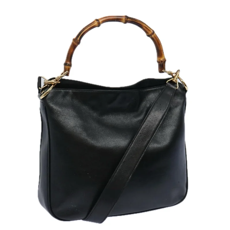 Designer bags with gold hardwareGUCCI Bamboo Shoulder Bag Leather 2way Black 001 0166 1638 ac2631