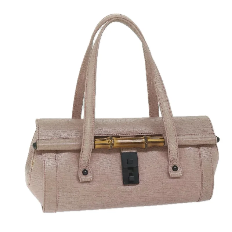 Sustainable fashion bagsGUCCI Bamboo Hand Bag Leather Pink 111713 hk989