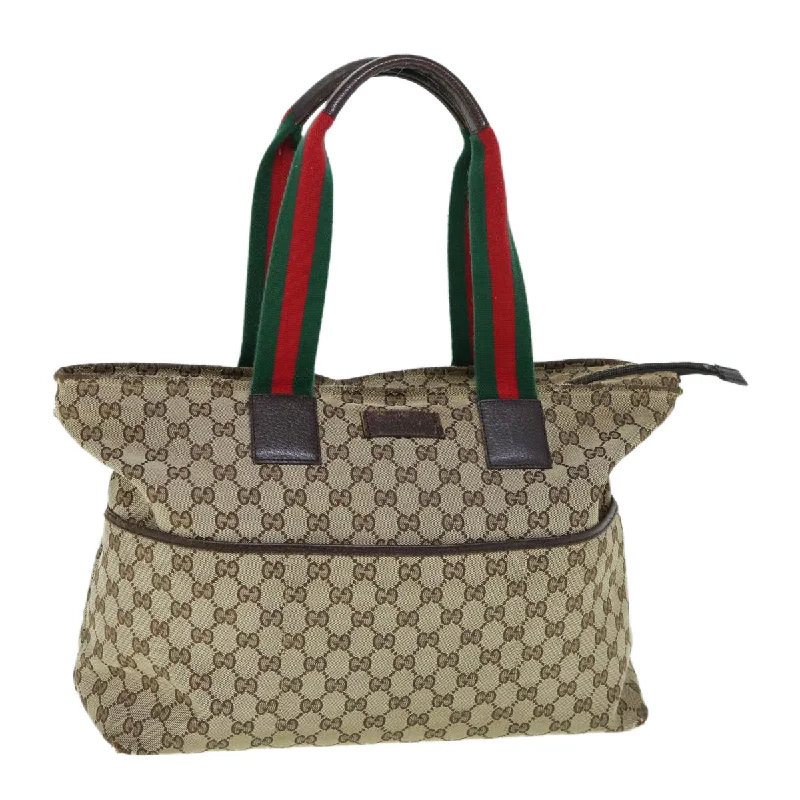 Designer bags with gold hardwareGUCCI GG Canvas Web Sherry Line Mothers Bag Tote Bag Beige Red 155524 tb937