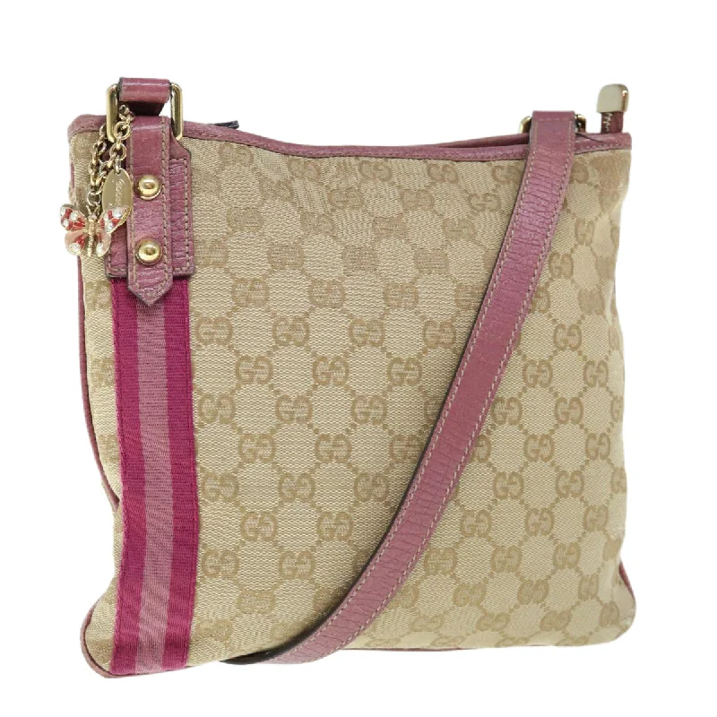 Luxury brand bags on saleGUCCI Sherry Line GG Canvas Shoulder Bag Beige Purple Pink 144388 63388