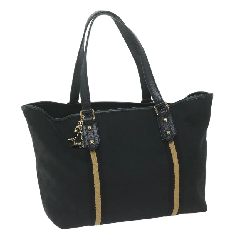 Designer bags with top handlesGUCCI GG Canvas Sherry Line Tote Bag Black Gold ar11301