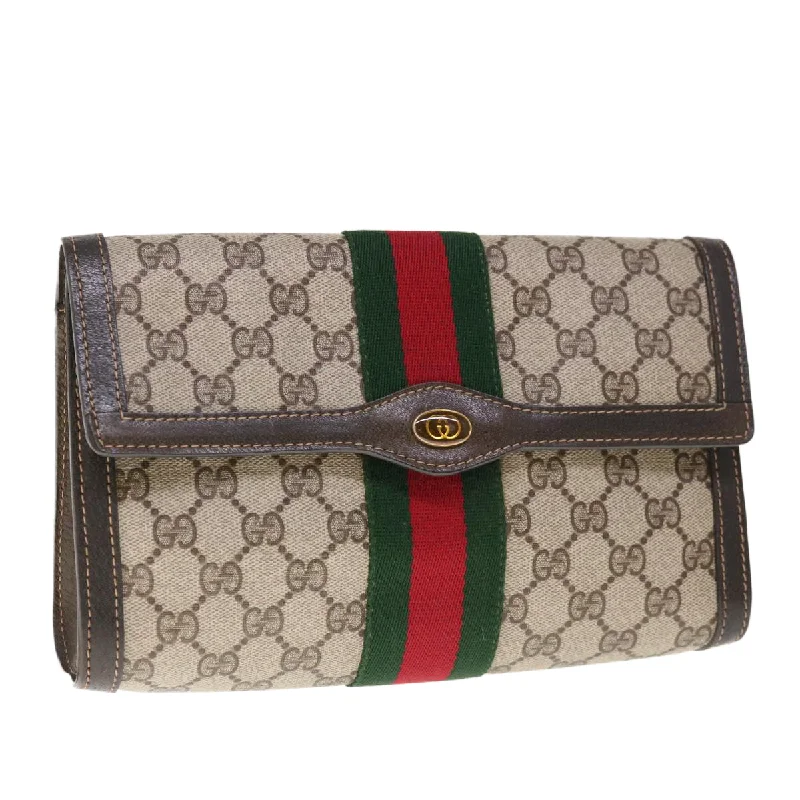 Crossbody bags for everyday useGUCCI GG Supreme Web Sherry Line Clutch Bag PVC Beige 41 014 3087 25 65410