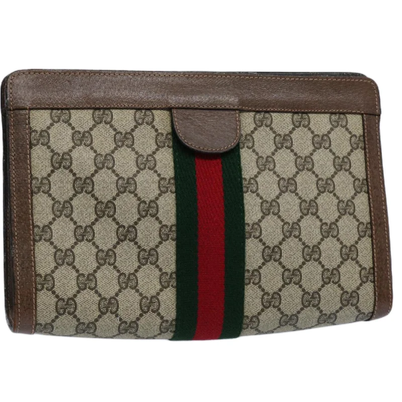 Vegan leather handbagsGUCCI GG Supreme Web Sherry Line Clutch Bag Beige Red Green 89 01 002 60941