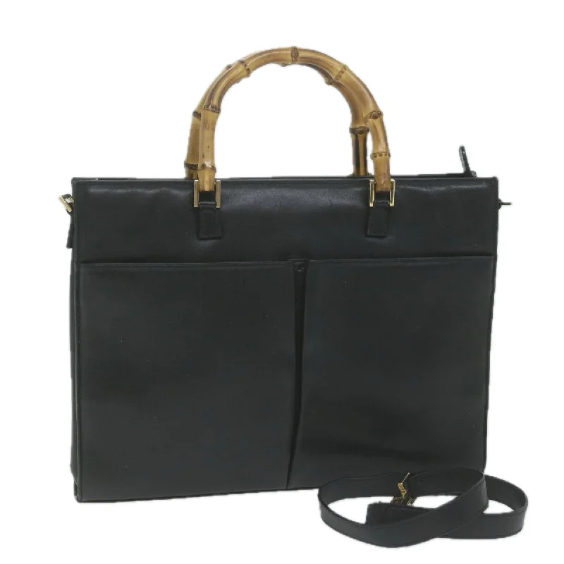 Vegan leather handbagsGUCCI Bamboo Hand Bag Leather 2way Black 001 2855 ep3046