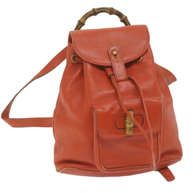 Luxury handbags 2025GUCCI Bamboo Backpack Leather Orange 003 2058 0030 fm3138