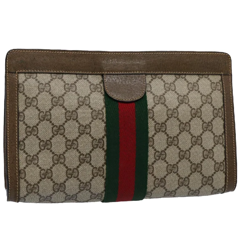 Large capacity travel bagsGUCCI GG Supreme Web Sherry Line Clutch Bag Beige Green 89 01 002 yk9700