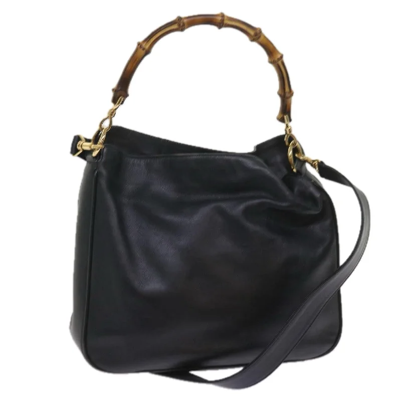 High-end designer bags for menGUCCI Bamboo Shoulder Bag Leather 2way Black 001 0156 1638 ac2630