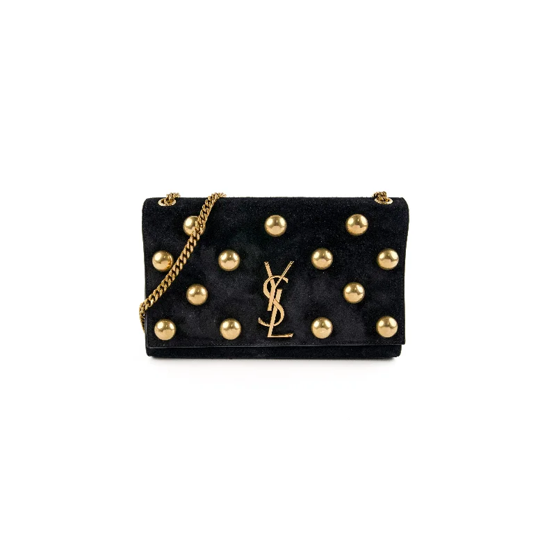 Luxury bags with chain strapsSaint Laurent Kate Stud Suede Black