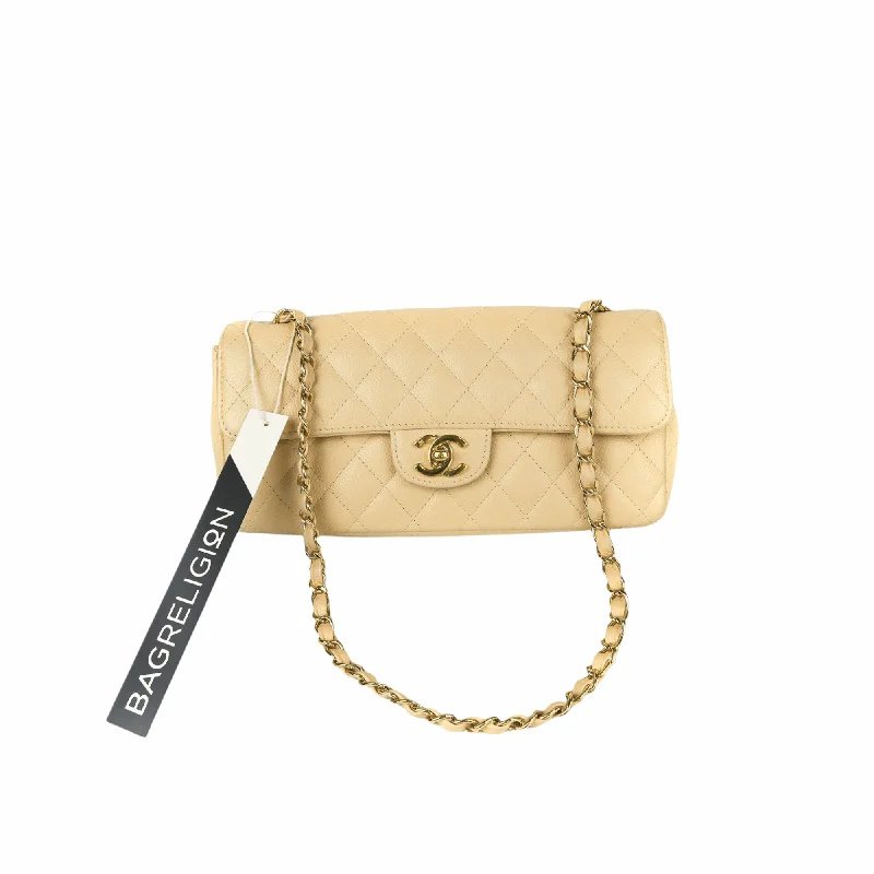 Sustainable fashion bagsEast West Flap Bag in Caviar Beige Leather with GHW