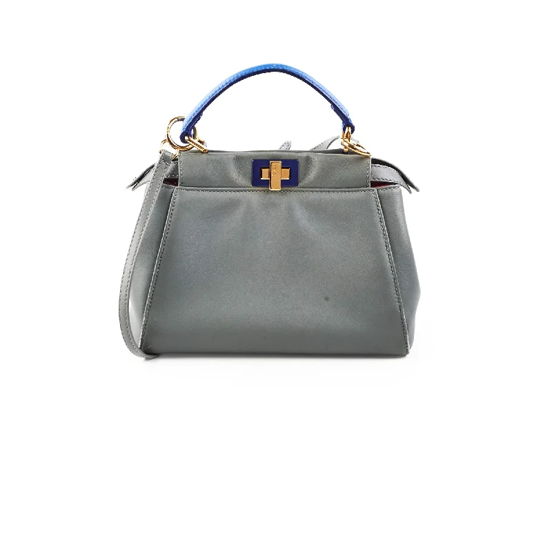 Minimalist leather handbagsFendi Mini Peekaboo Blue Grey