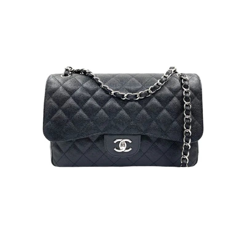 Designer bags with gold hardwareJumbo Double Flap Caviar Quilted Black SHW