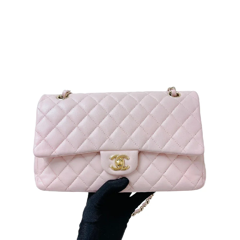 Luxury bags with chain strapsClassic Double Flap Medium Pink lambskin GHW