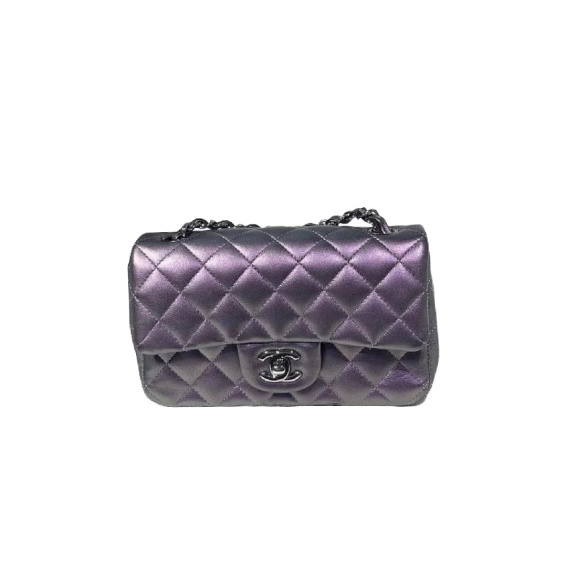 Luxury bags with exotic skinsRectangle Mini Lambskin iridescent Purple SHW