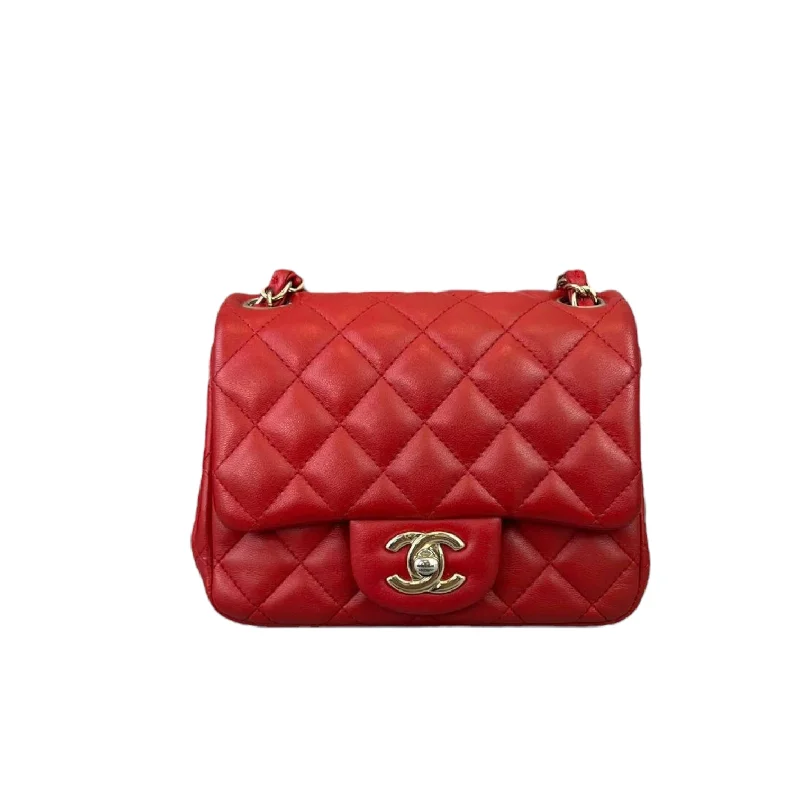 Designer bags with gold hardwareClassic Flap Square Mini Lambskin Red GHW