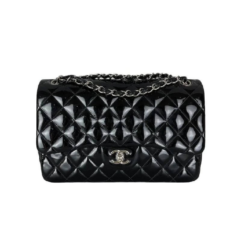 Designer bags with detachable strapsDouble Flap Jumbo Quilted Patent in Black SHW