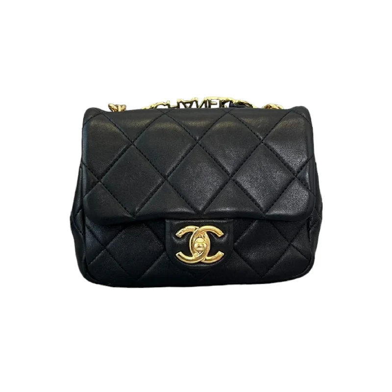 Large capacity travel bagsFlap with Chanel Logo Top Handle Mini Lambskin Black GHW