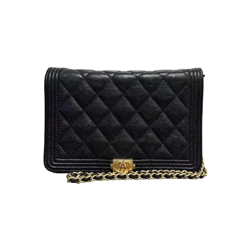 Compact crossbody bags for travelBoy Wallet on Chain WOC Caviar Black GHW