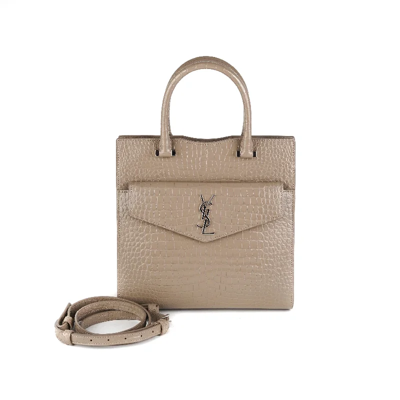 Designer bags with detachable strapsSaint Laurent Uptown Croc-Leather Tote Small Taupe