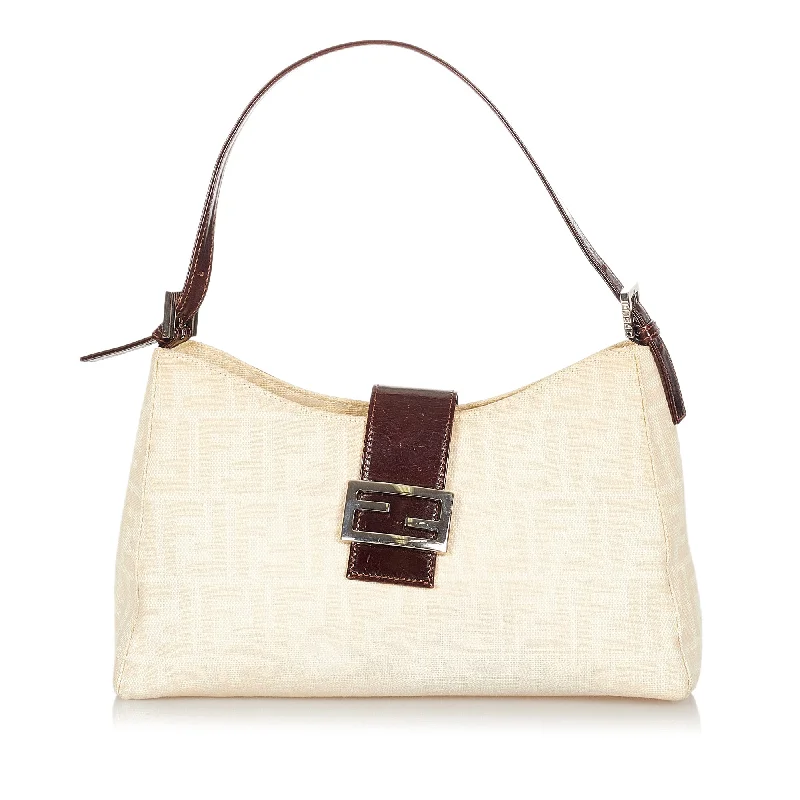 Designer bags with gold hardwareFendi Zucca Canvas Shoulder Bag White