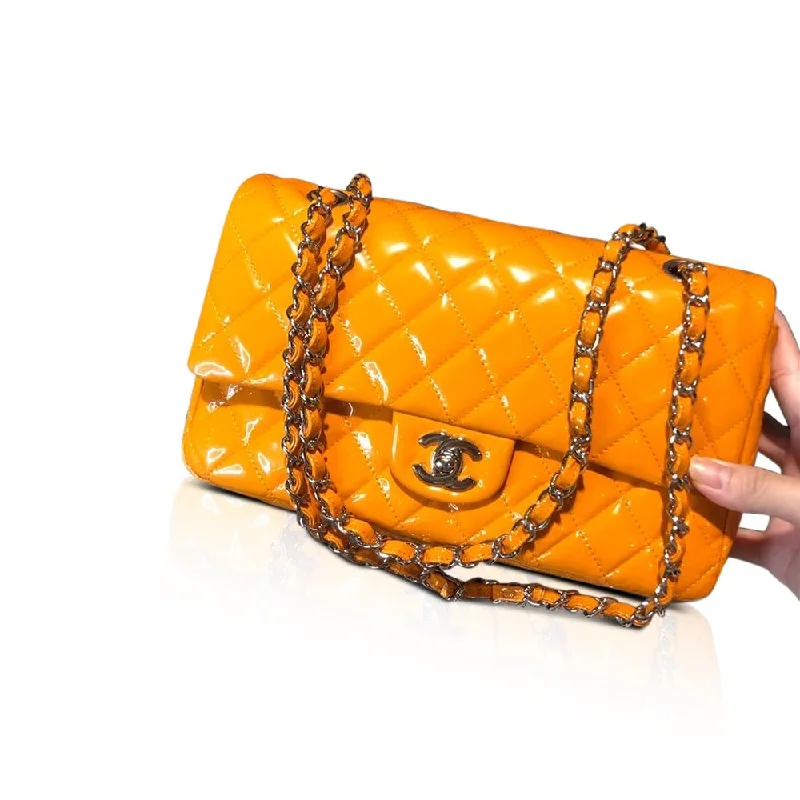 Best-selling designer bags 2025Classic M/L Double Classic Flap Patent Leather SHW Tangerine Orange