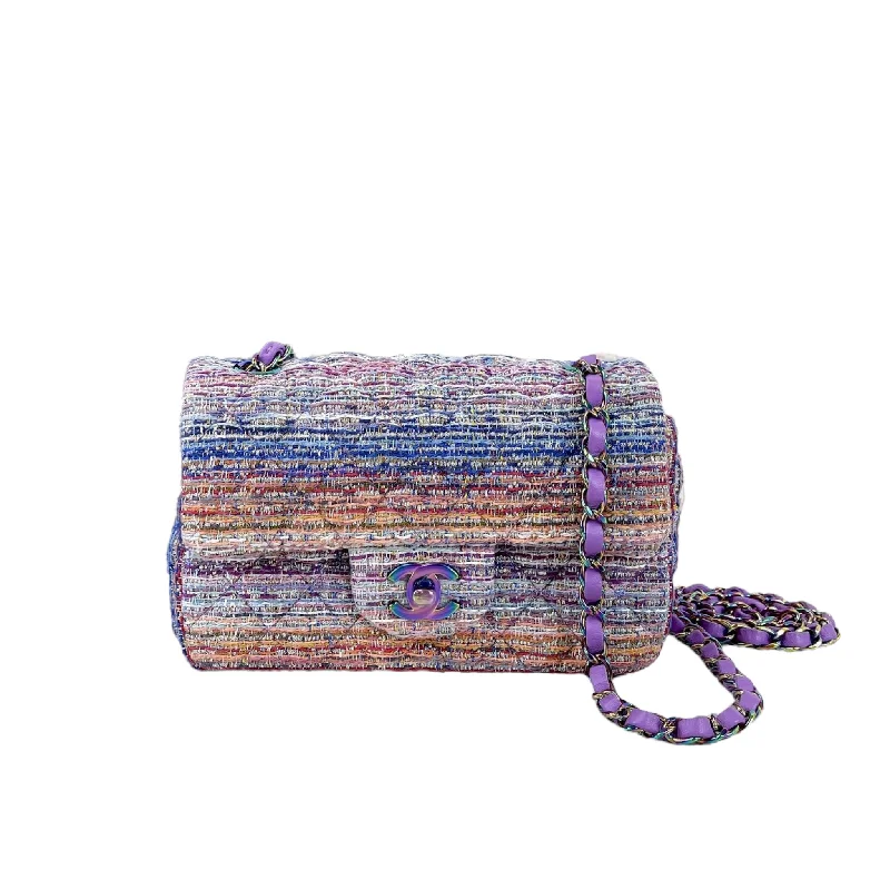 Vegan leather handbagsMini Rectangle Flap Tweed Purple Rainbow Hardware