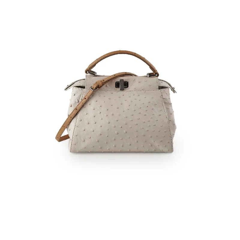 Luxury handbags 2025Fendi Mini Ostrich Peekaboo Cream