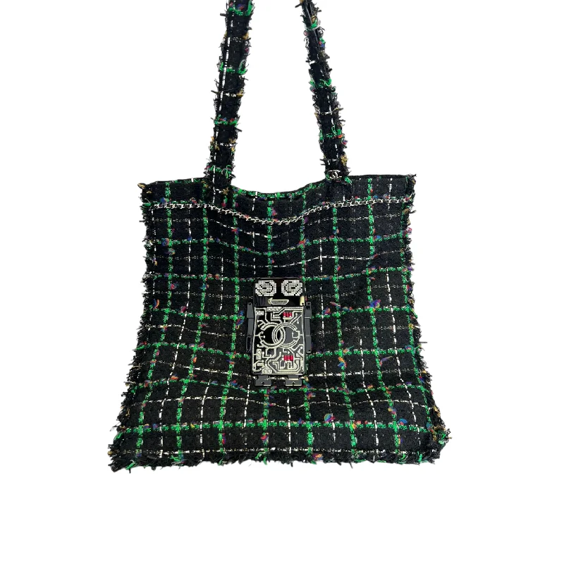 Luxury handbags 2025Robot Shoulder Tote Tweed Black Green SHW