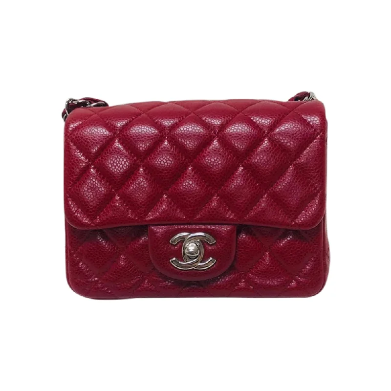 Vegan leather handbagsSquare Mini Flap Caviar Red SHW