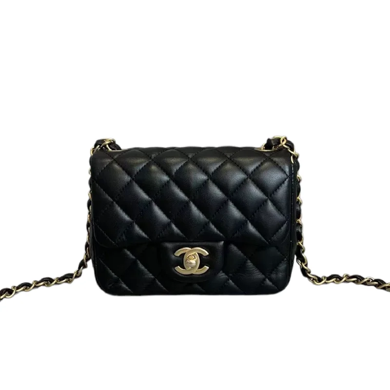 Customizable monogram bagsClassic Flap Square Mini Lambskin Black GHW