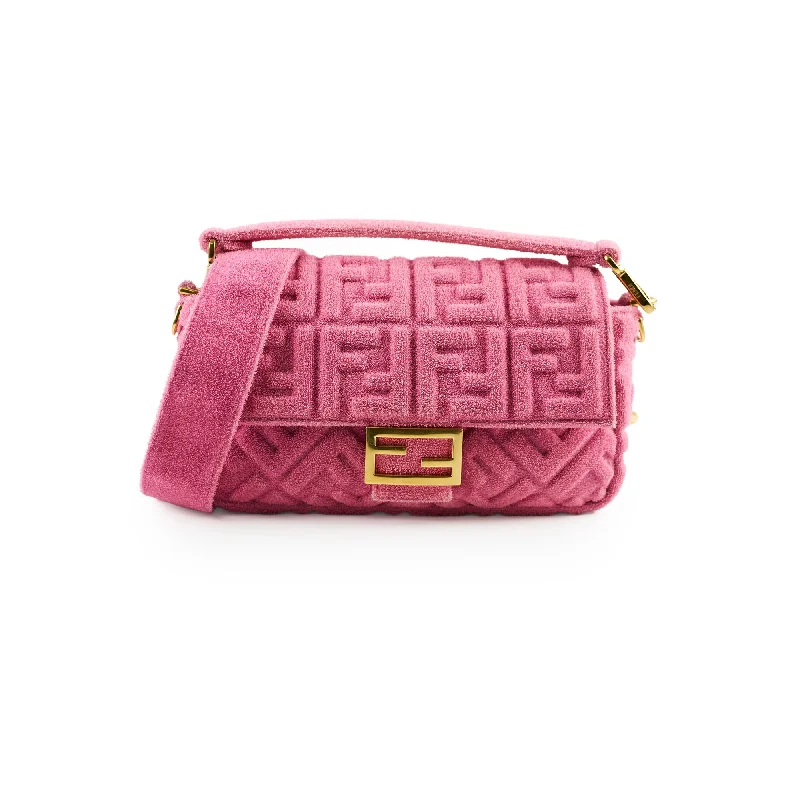 Designer bags with detachable strapsFendi FF Baguette Pink Velvet Medium