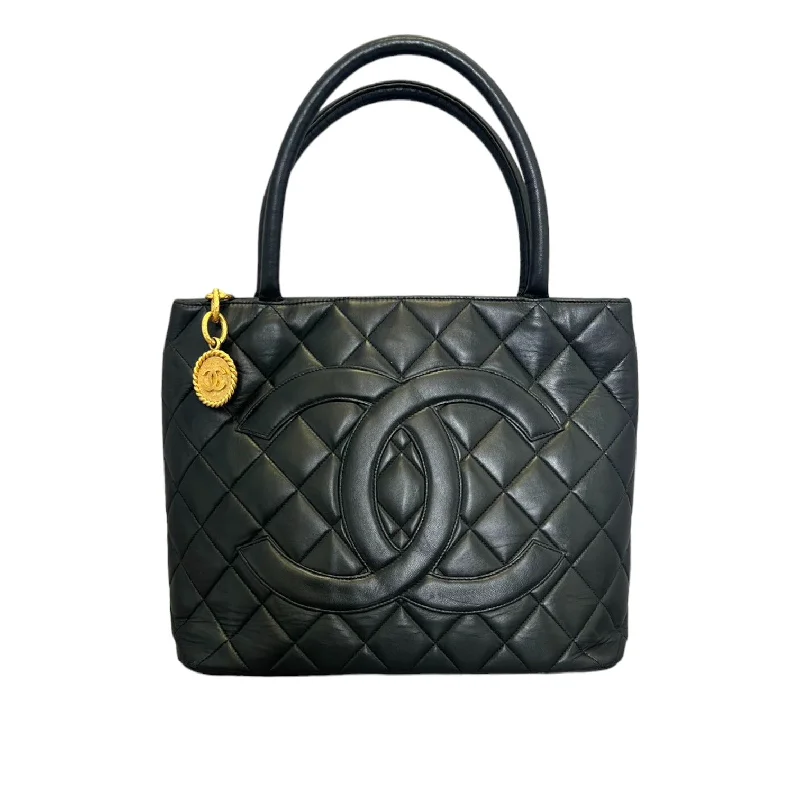 Water-resistant travel backpacksMedallion Tote Caviar Quilted Black GHW