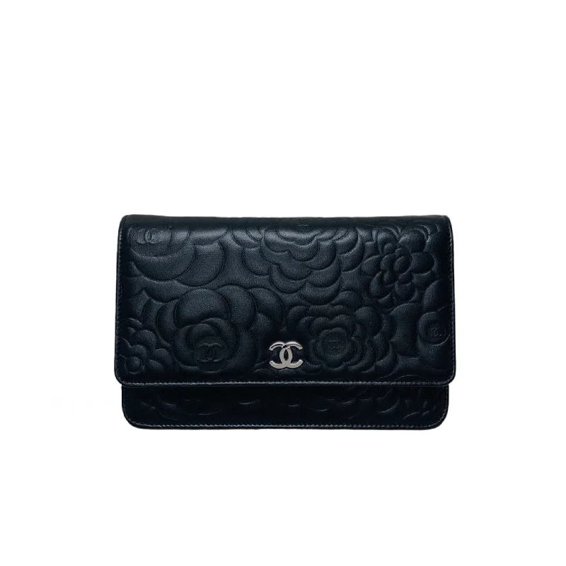 Stylish laptop bags for professionalsCamellia Embossed WOC Clutch Bag in Black Lambskin with SHW