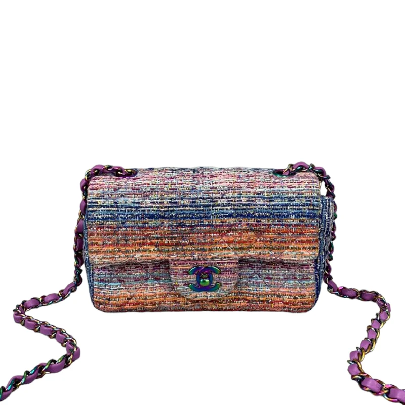 Affordable leather bagsMini Rectangle Flap Tweed Purple Rainbow Hardware