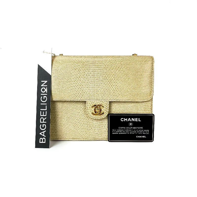 Luxury bags with exotic skinsLizard Mini Square Flap in Beige with GHW