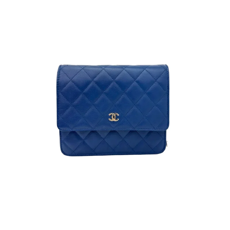 Luxury bags with exotic skinsSquare Wallet On Chain WOC Lambskin Blue LGHW