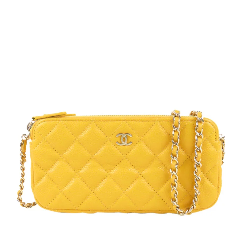 Minimalist leather handbagsCC Caviar Leather Wallet on Chain Yellow