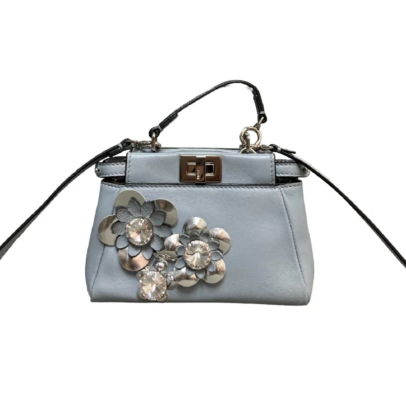 Mini bags for evening outFlower Peekaboo Iconic Satchel Micro Leather Light Blue SHW