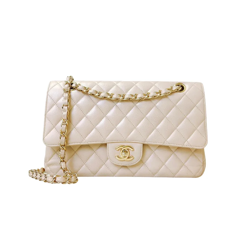 Designer bags with top handlesDouble Flap Medium Caviar Beige GHW