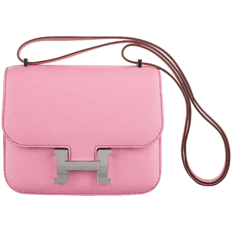 Luxury bags with chain strapsHermès 18cm Constance Bubblegum Epsom Leather Palladium Hardware