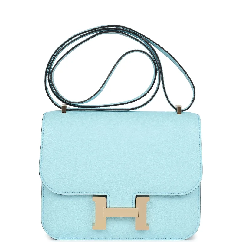 Compact crossbody bags for travelHermes Constance 18 Bleu Zephyr Chevre Permabrass Hardware