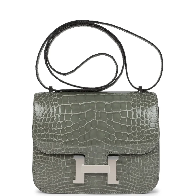 Luxury bags with exotic skinsHermes Constance 18 Gris Ciment Shiny Alligator Palladium Hardware