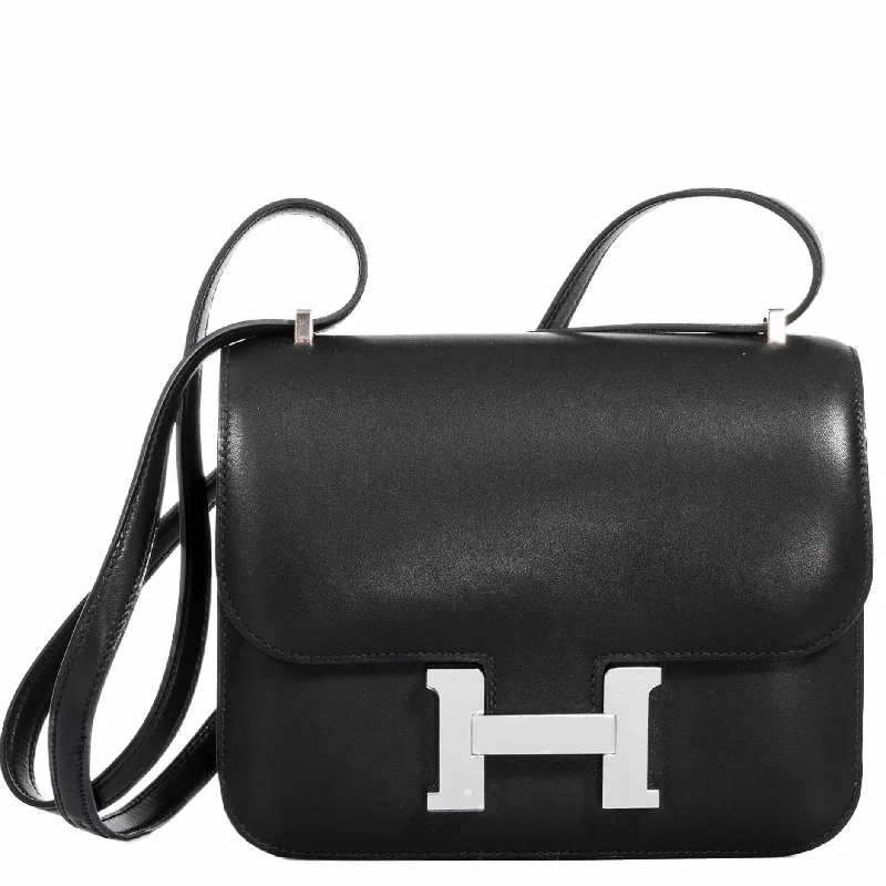 Designer bags with top handlesHermès Constance 18 Black Noir Evercalf Palladium Hardware