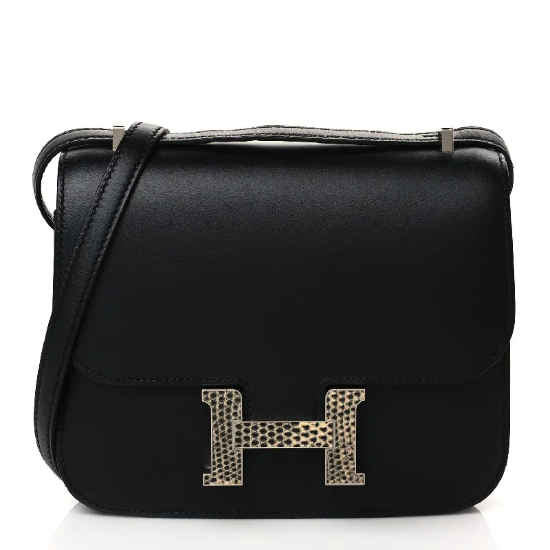 Designer bags with gold hardwareHermès Constance 18 Black Veau Monsieur & Ombré Lizard with Palladium Hardware