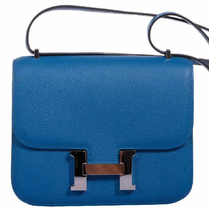 Designer bags with gold hardwareHermès Constance 18 Blue Izmir Epsom Palladium Hardware