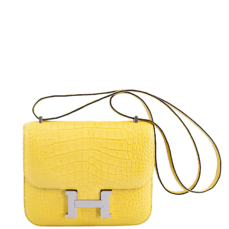 Eco-friendly tote bags for shoppingHermès Constance 18 Mimosa Matte Alligator Palladium Hardware