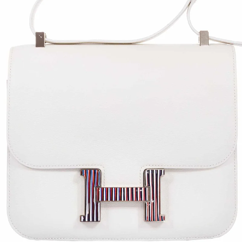 Durable leather bags for daily useHermès Constance 24 White Evercolor Multi Color Enamel Palladium Buckle