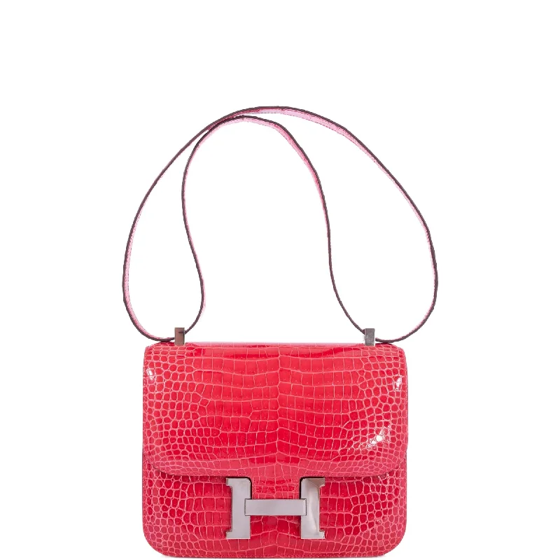 Affordable luxury bags Hermès Constance 24 Rose Extreme Shiny Poro Crocodile Palladium Hardware